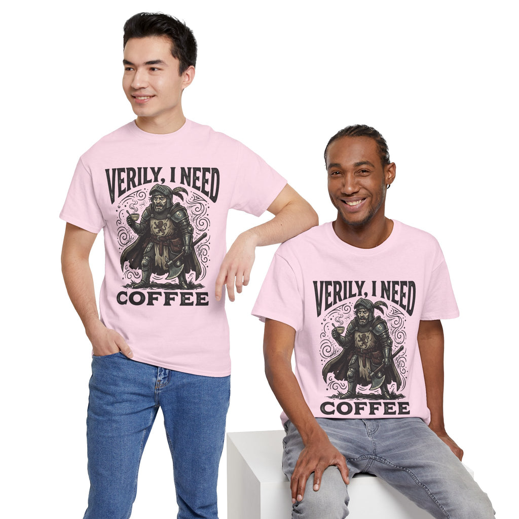 Coffee Viking T‑Shirt — “Verily, I Need Coffee” Medieval Warrior Tee