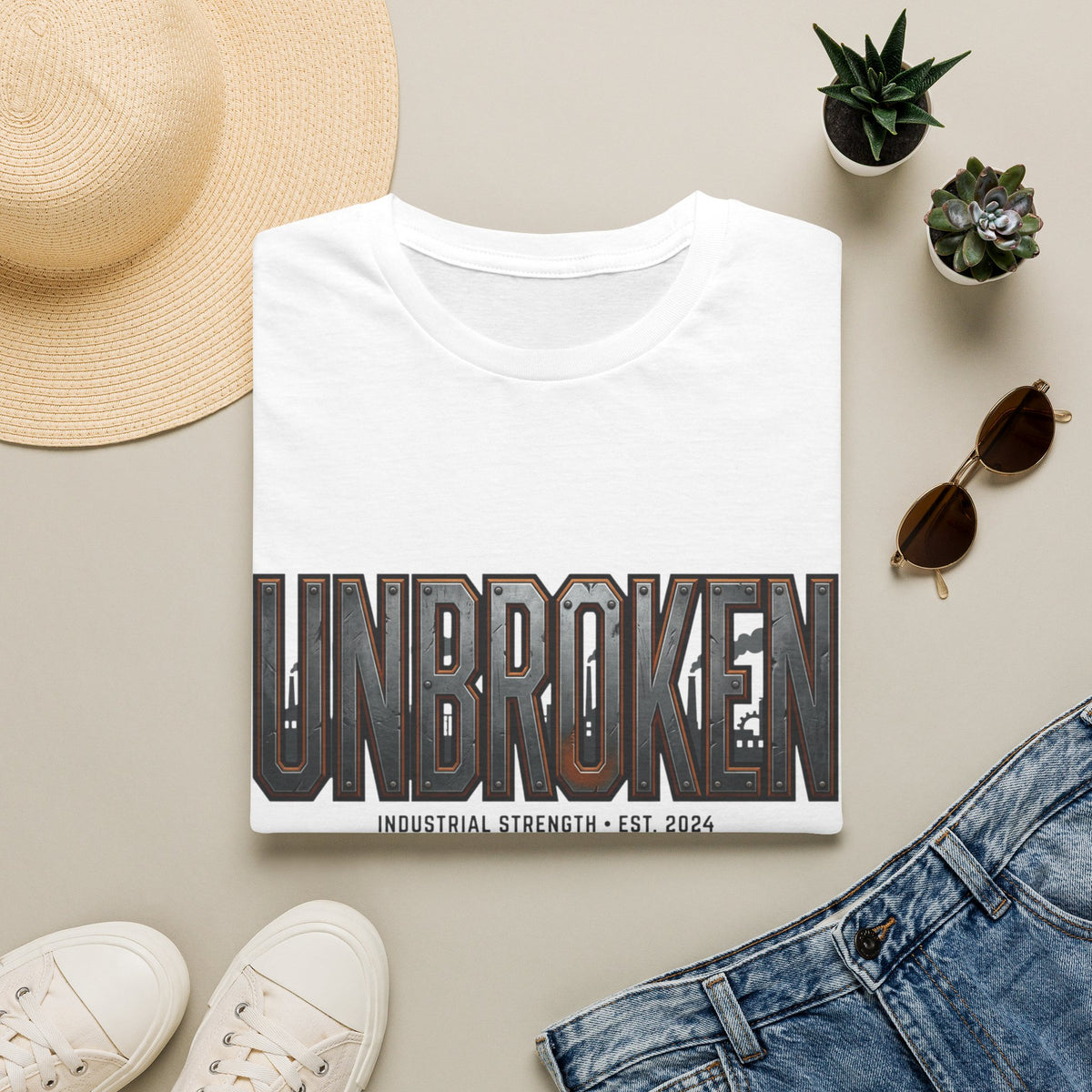 Unbroken Industrial Strength Graphic T‑Shirt — 'UNBROKEN' Bold Chest Design