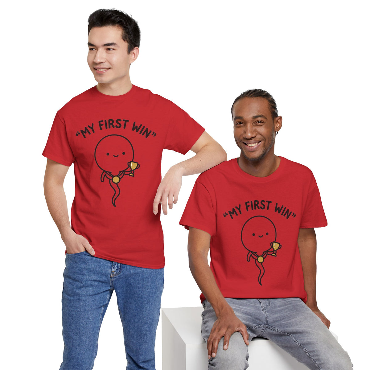 My First Win T-Shirt — Cute Sperm Trophy Graphic Tee