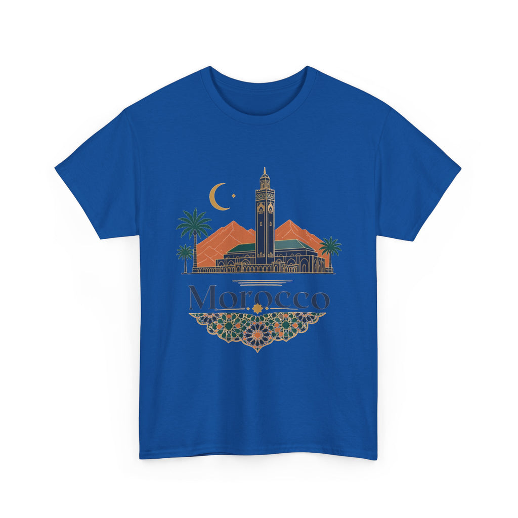 Morocco Travel T-Shirt — Atlas Mountains & Koutoubia Mosque Graphic Tee