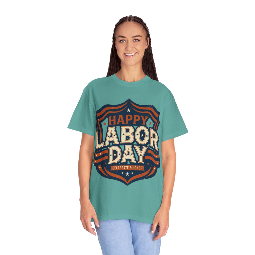 Happy Labor Day 'Celebrate & Honor' Shield Graphic T-Shirt