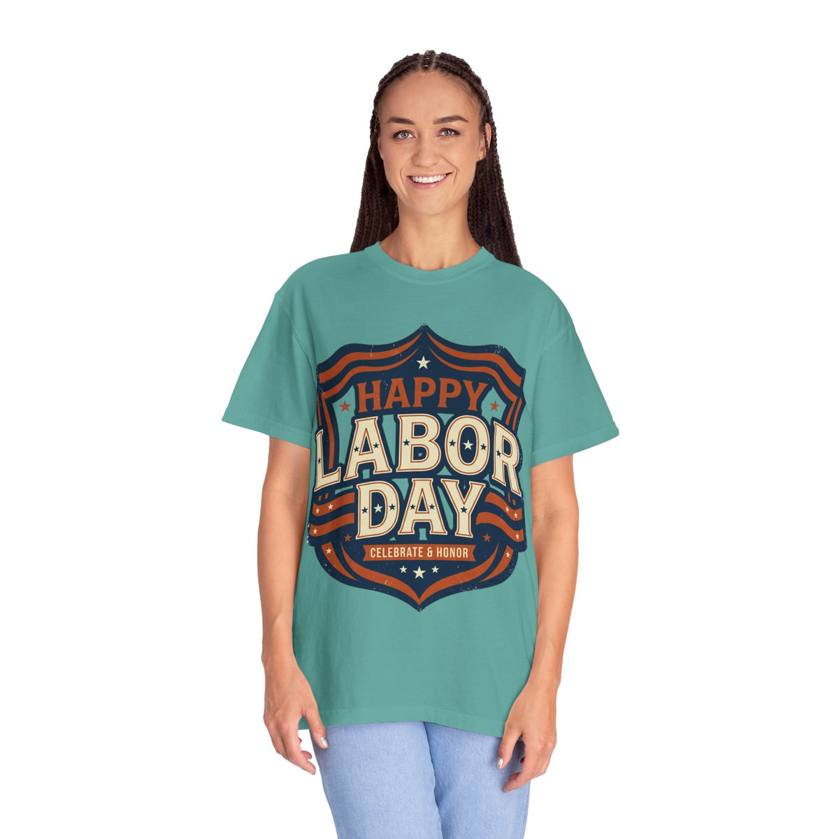 Happy Labor Day 'Celebrate & Honor' Shield Graphic T-Shirt