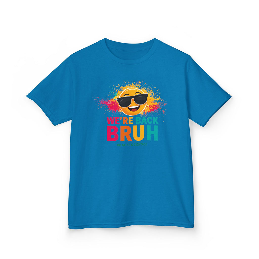 We're Back Bruh Kids Tee — Colorful Sunny Sunglasses Graphic Shirt for Kids
