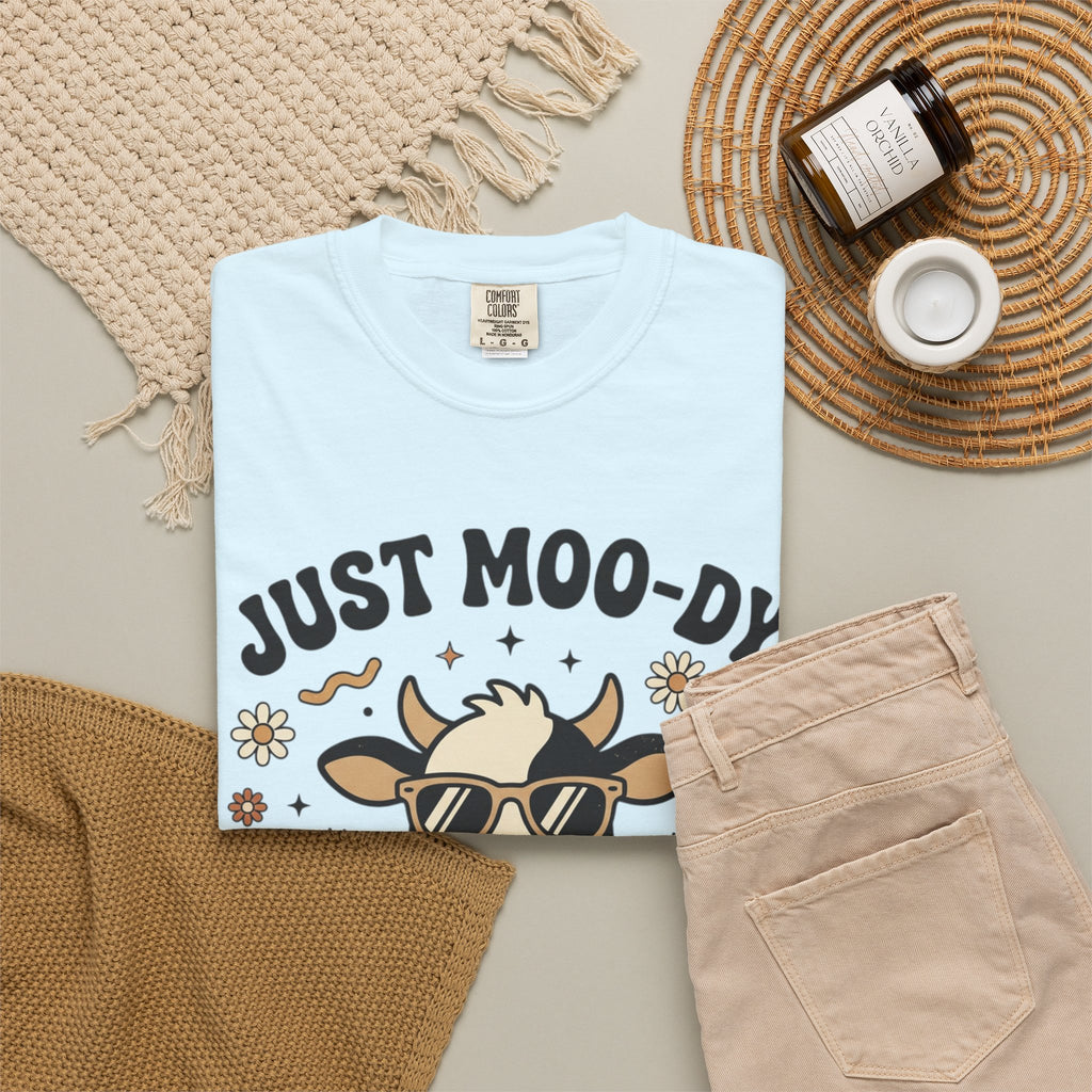 Just Moo-dy Cow T-Shirt — Cute Retro Cow Graphic Tee