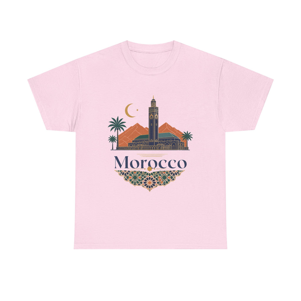 Morocco Travel T-Shirt — Atlas Mountains & Koutoubia Mosque Graphic Tee