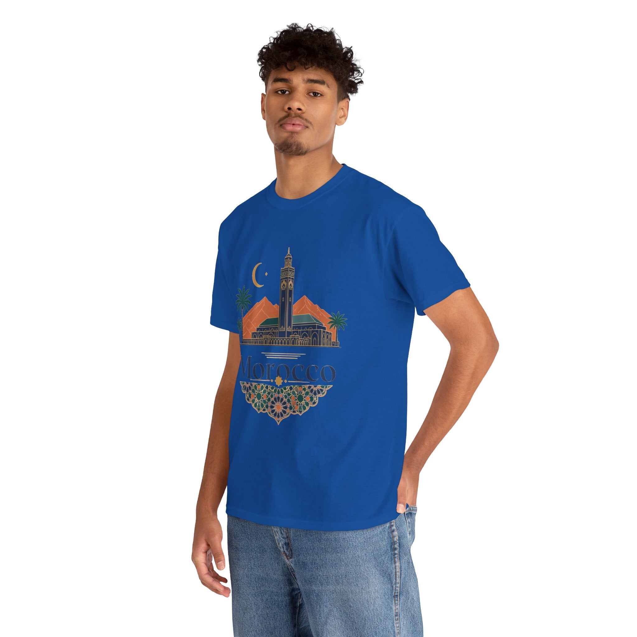 Morocco Travel T-Shirt — Atlas Mountains & Koutoubia Mosque Graphic Tee