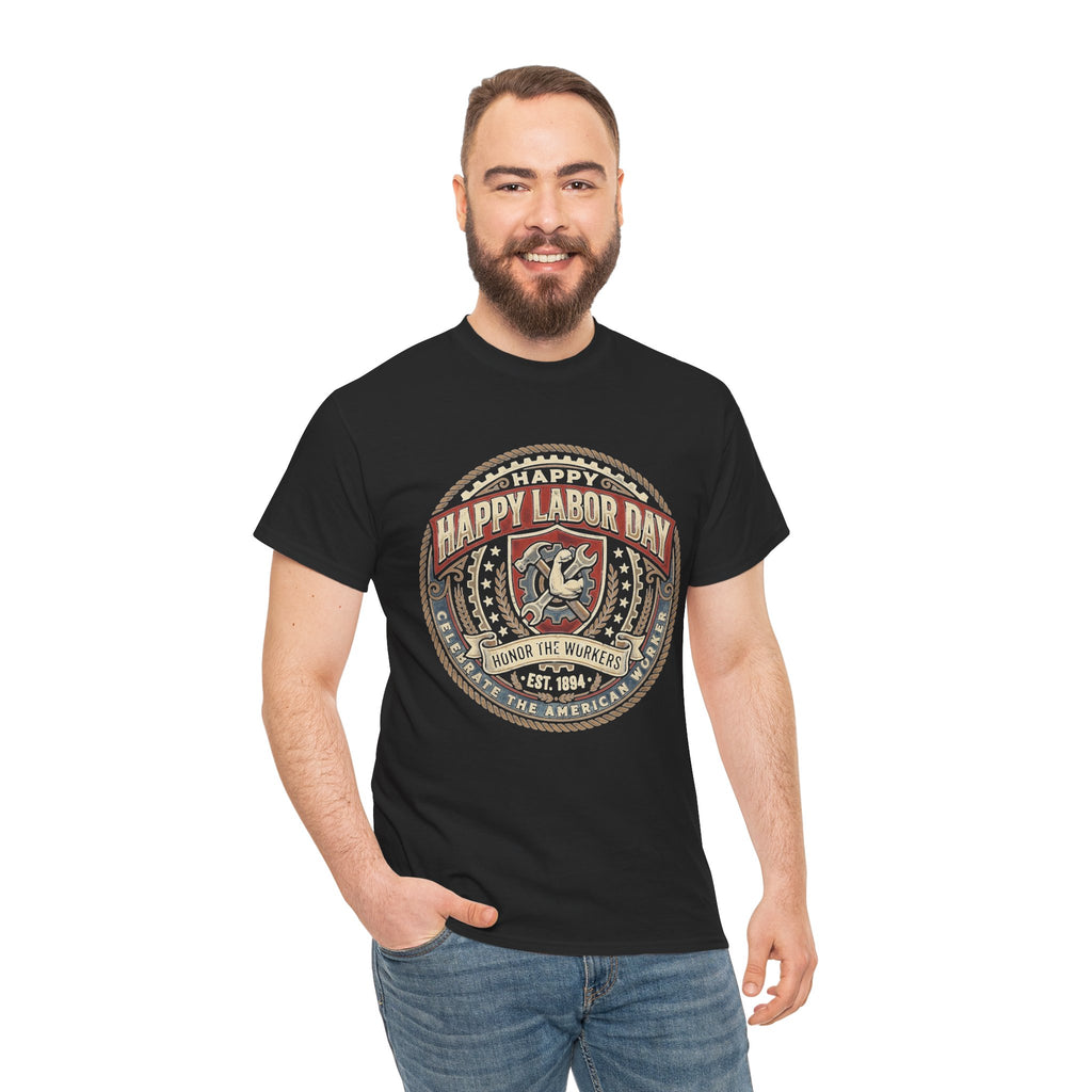 Happy Labor Day Tee – Vintage American Workers Emblem Shirt