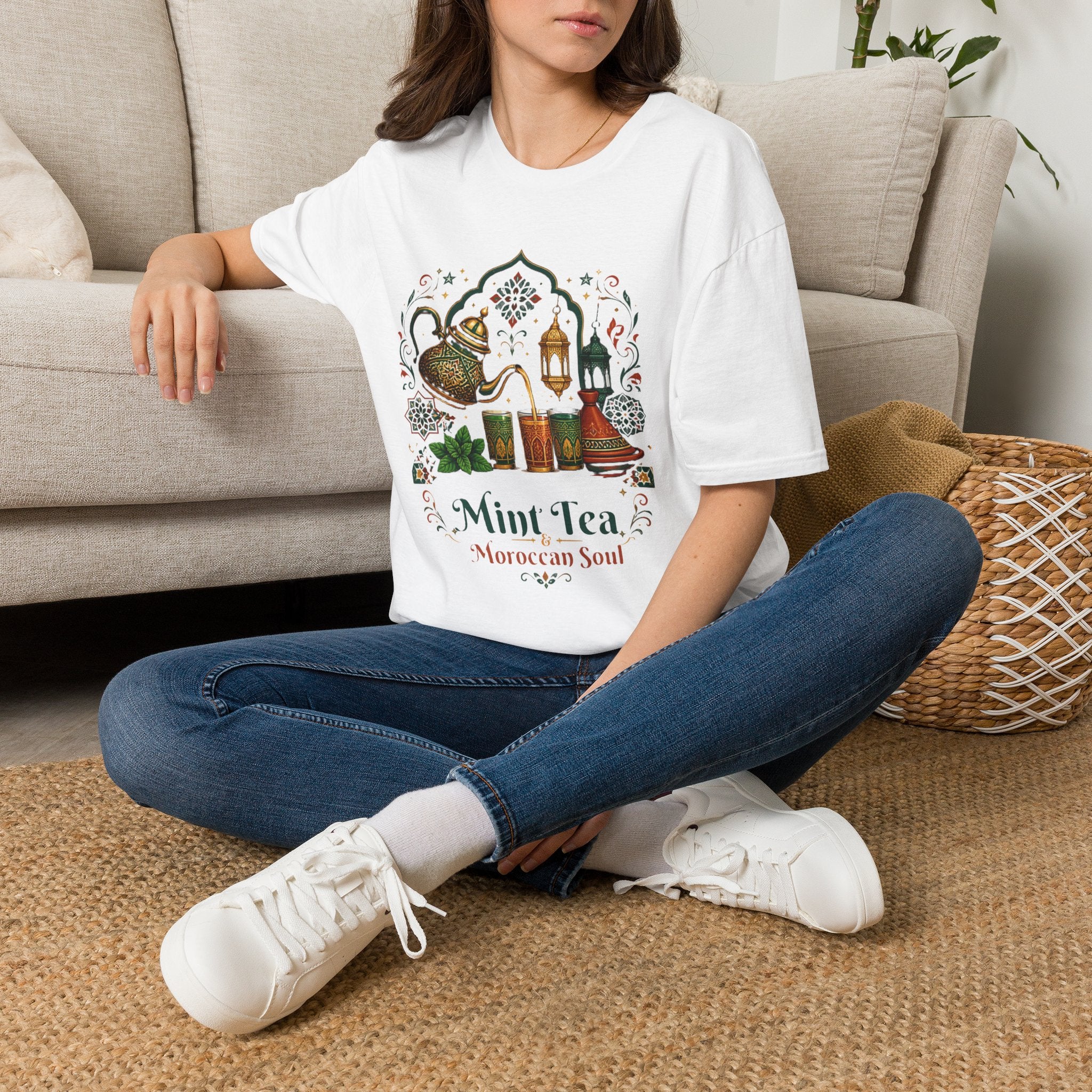 Mint Tea Moroccan Soul T-Shirt — Moroccan Tea Pot & Lantern Graphic