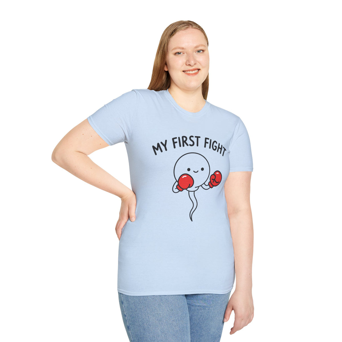 My First Fight T‑Shirt — Cute Boxing Sperm Fertility Humor Gift