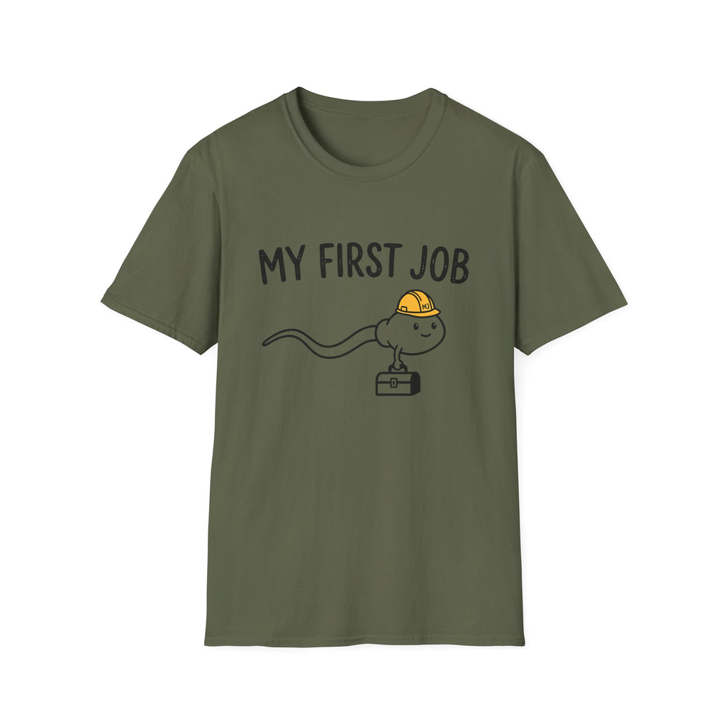 My First Job T-Shirt — Cute Sperm Cell Cartoon Construction Helmet Tee