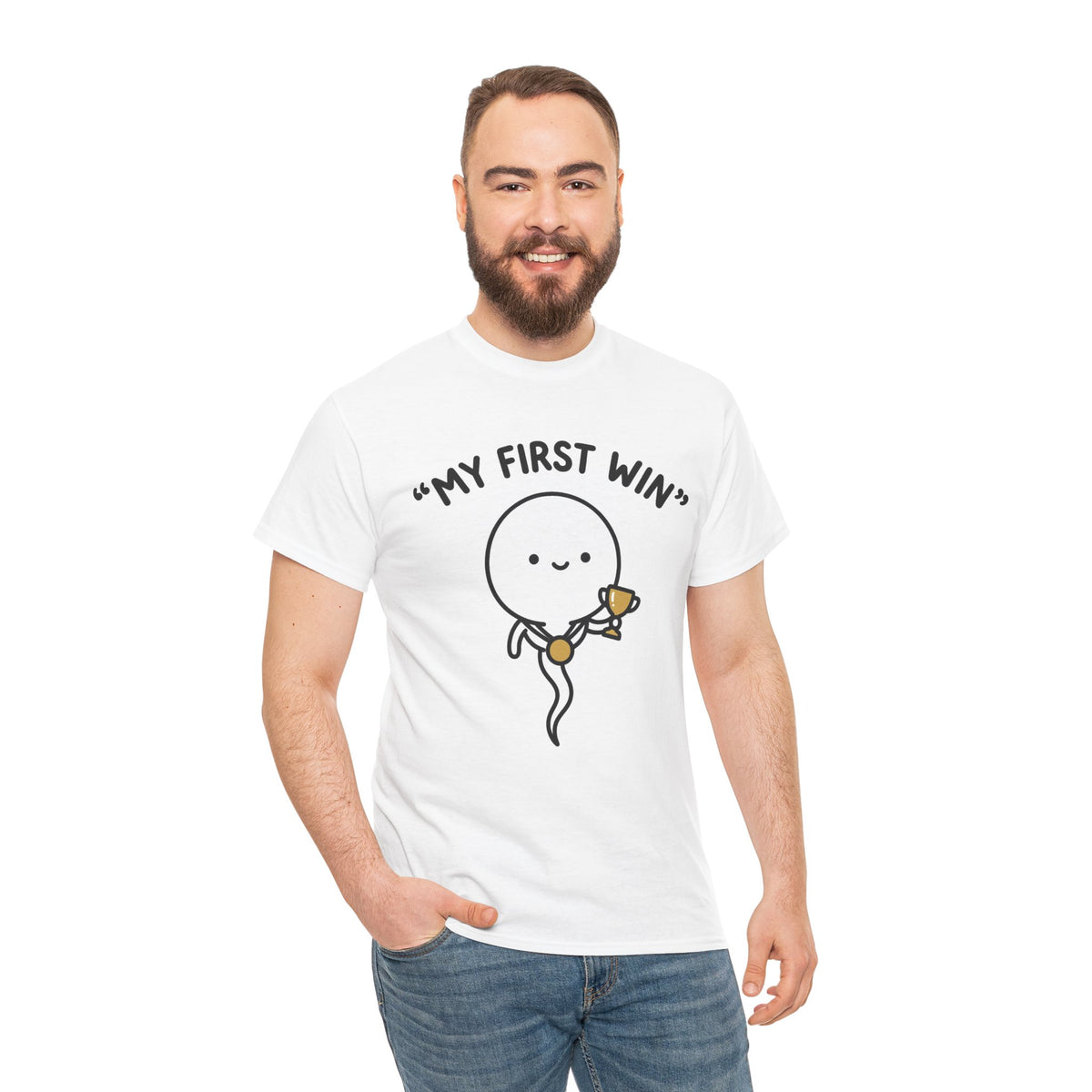 My First Win T-Shirt — Cute Sperm Trophy Graphic Tee