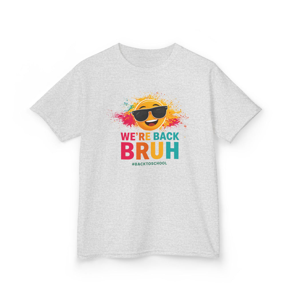We're Back Bruh Kids Tee — Colorful Sunny Sunglasses Graphic Shirt for Kids