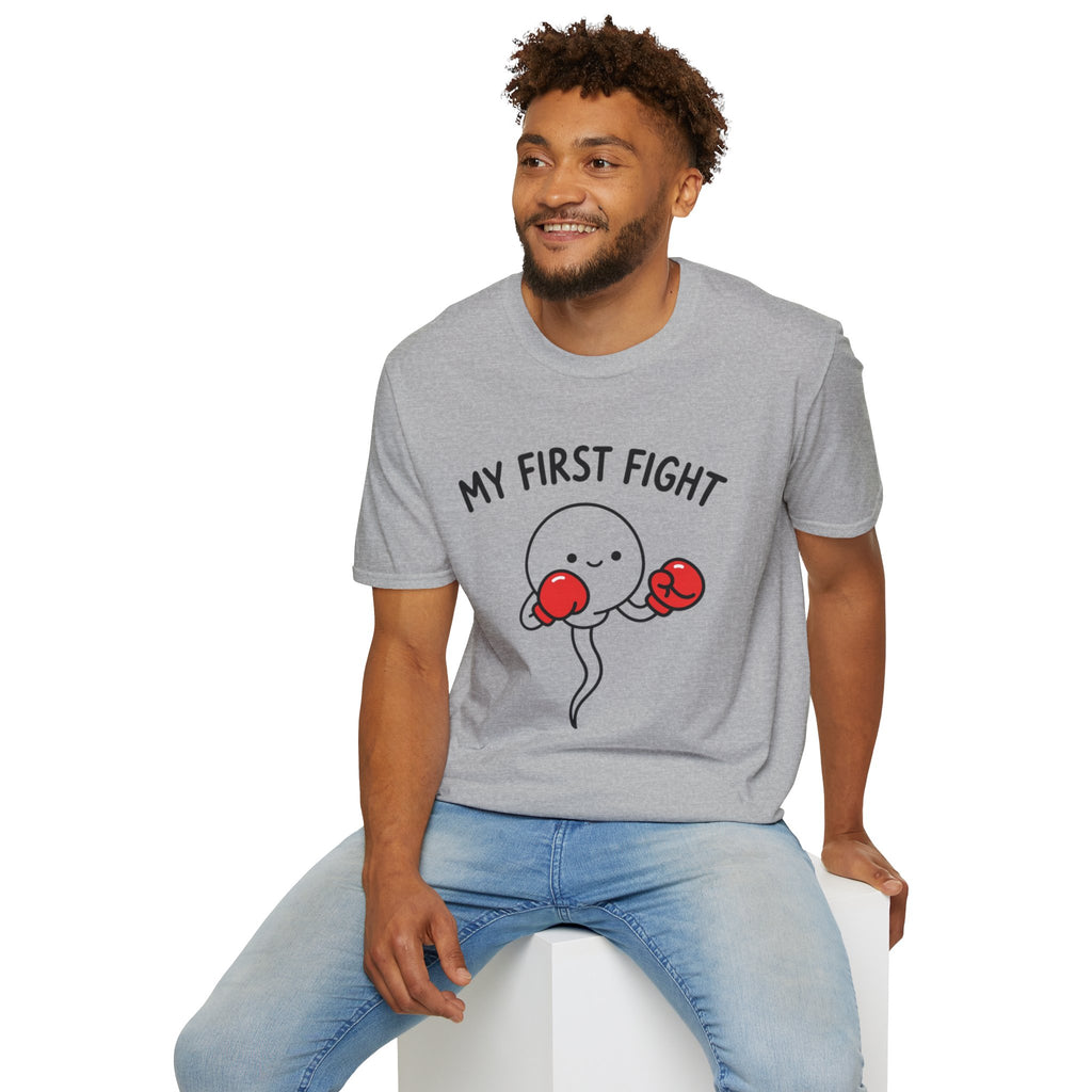 My First Fight T‑Shirt — Cute Boxing Sperm Fertility Humor Gift