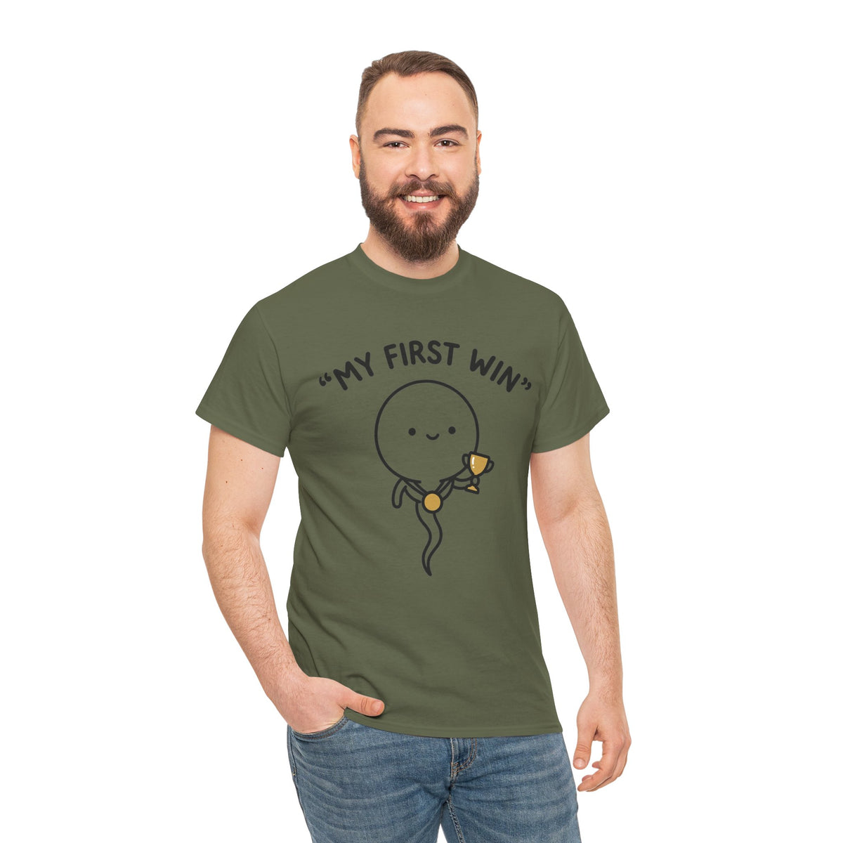 My First Win T-Shirt — Cute Sperm Trophy Graphic Tee