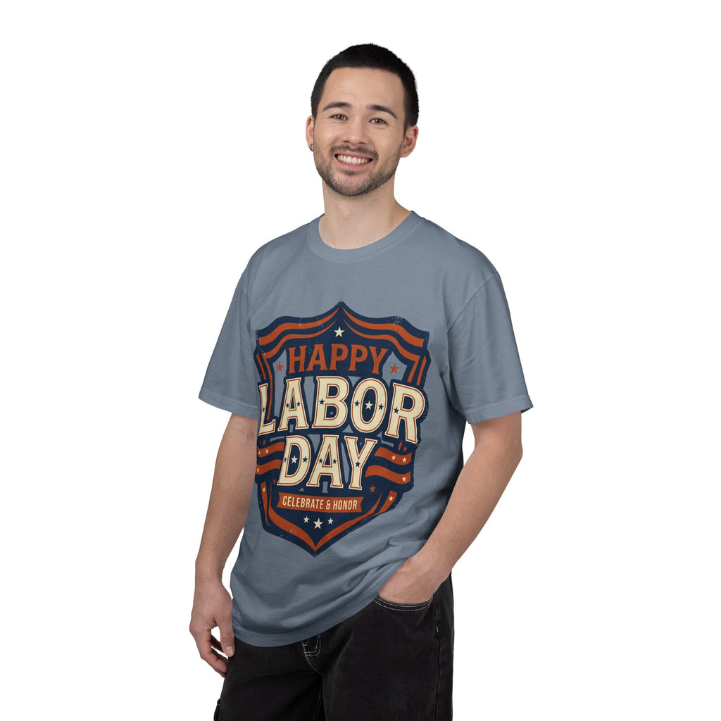Happy Labor Day 'Celebrate & Honor' Shield Graphic T-Shirt