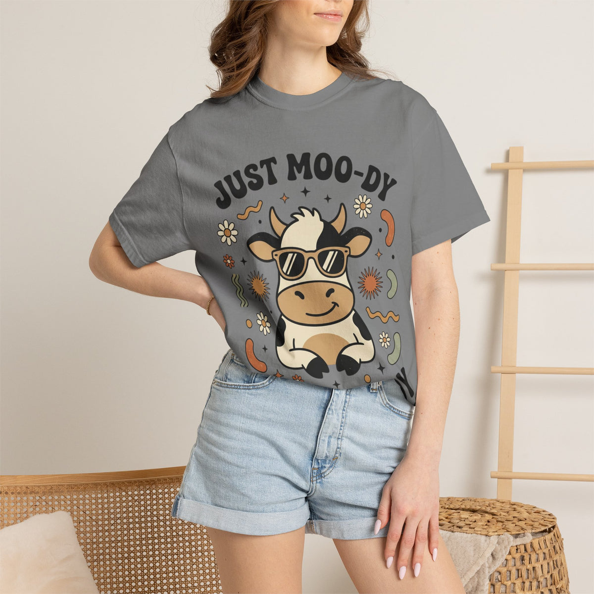Just Moo-dy Cow T-Shirt — Cute Retro Cow Graphic Tee
