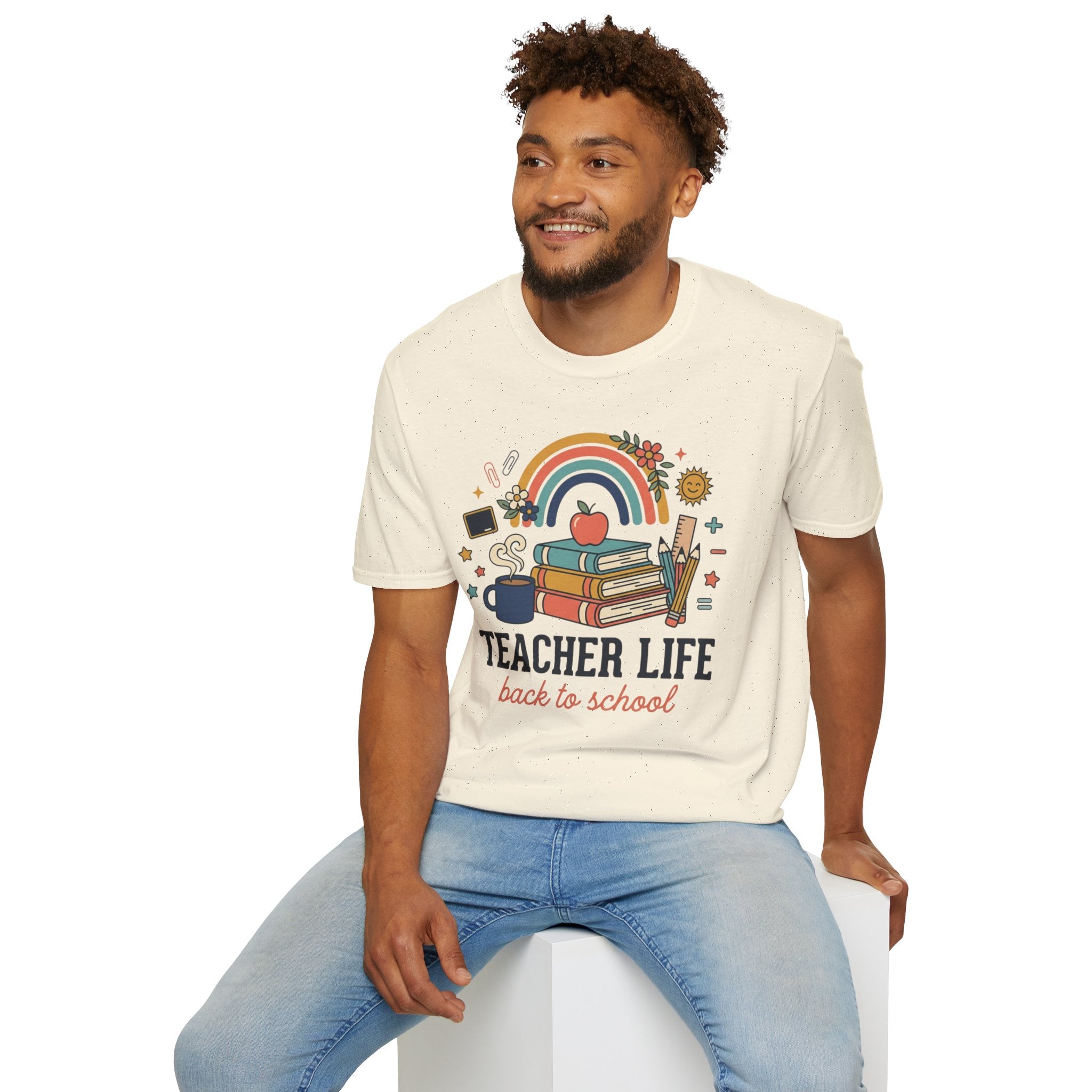 Teacher Life Back to School T-Shirt — Rainbow Books & Apple Graphic