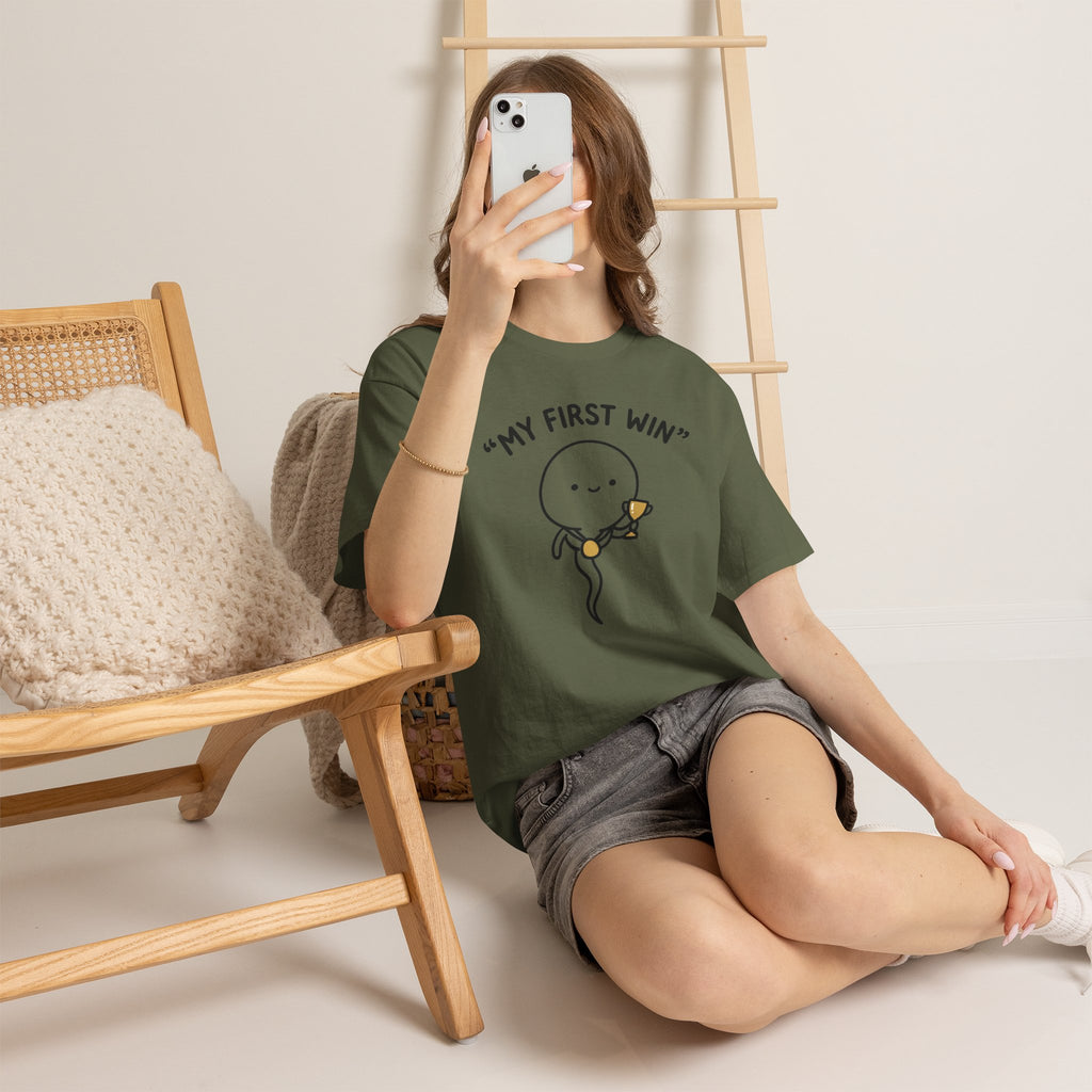 My First Win T-Shirt — Cute Sperm Trophy Graphic Tee