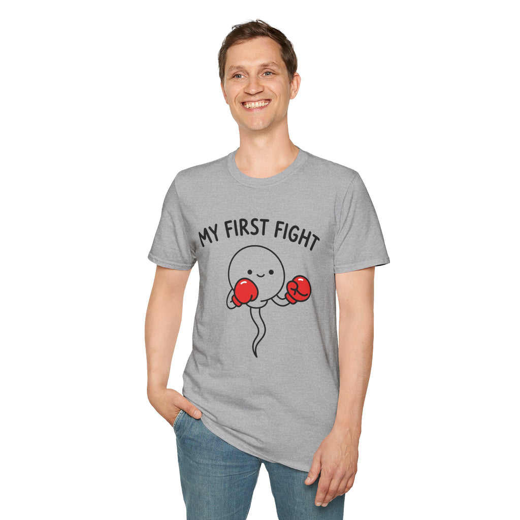 My First Fight T‑Shirt — Cute Boxing Sperm Fertility Humor Gift
