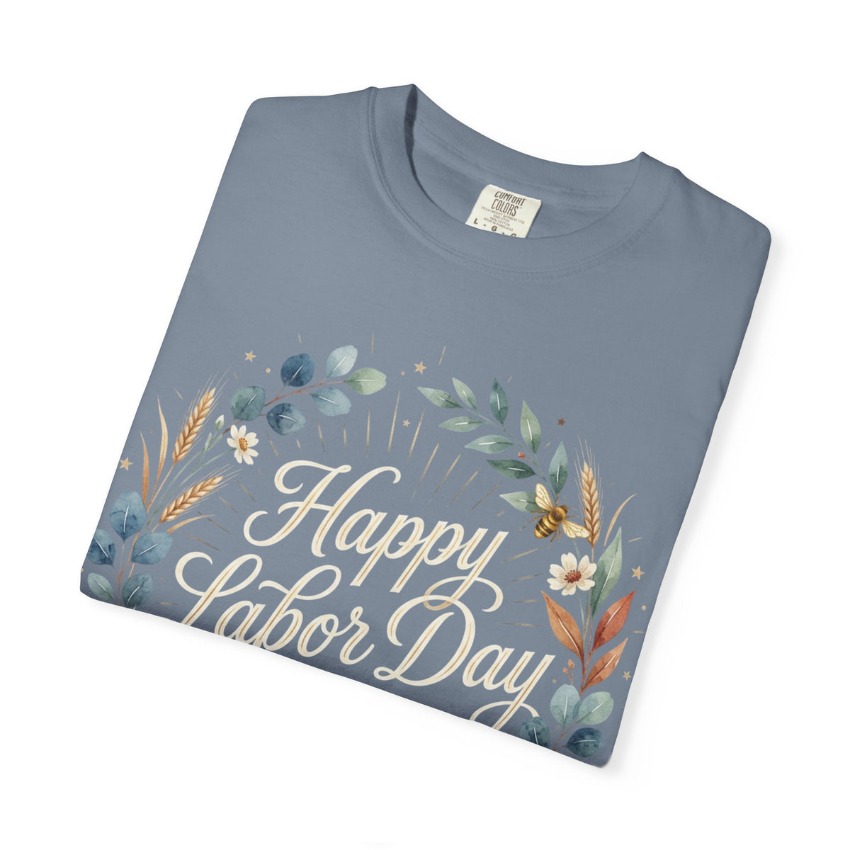 Labor Day Floral T-Shirt — "Happy Labor Day" Wreath Design