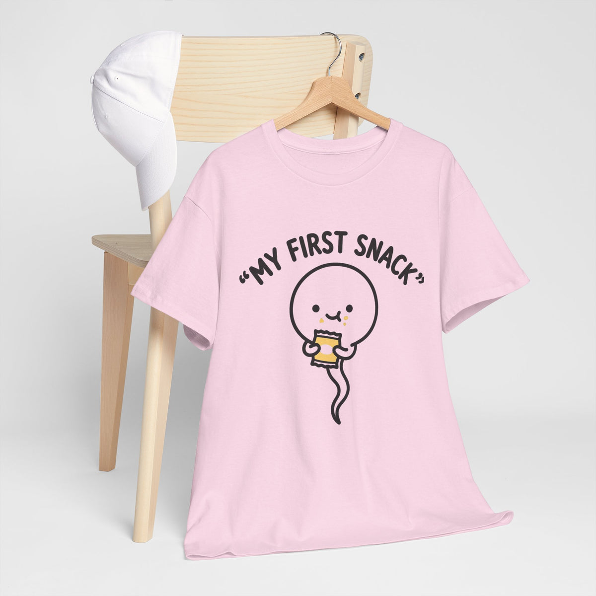 My First Snack Cute Sperm Graphic Tee — Funny Pregnancy Announcement Shirt