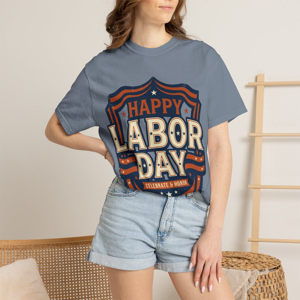 Happy Labor Day 'Celebrate & Honor' Shield Graphic T-Shirt
