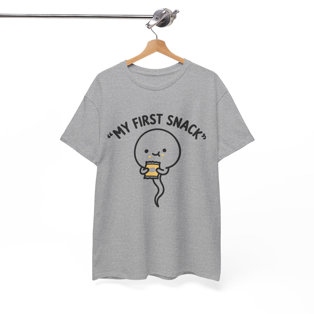 My First Snack Cute Sperm Graphic Tee — Funny Pregnancy Announcement Shirt