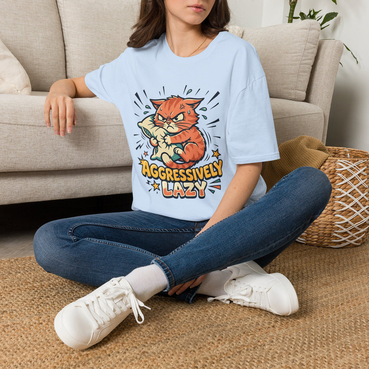 T-Shirt — Aggressively Lazy Cat Graphic Tee