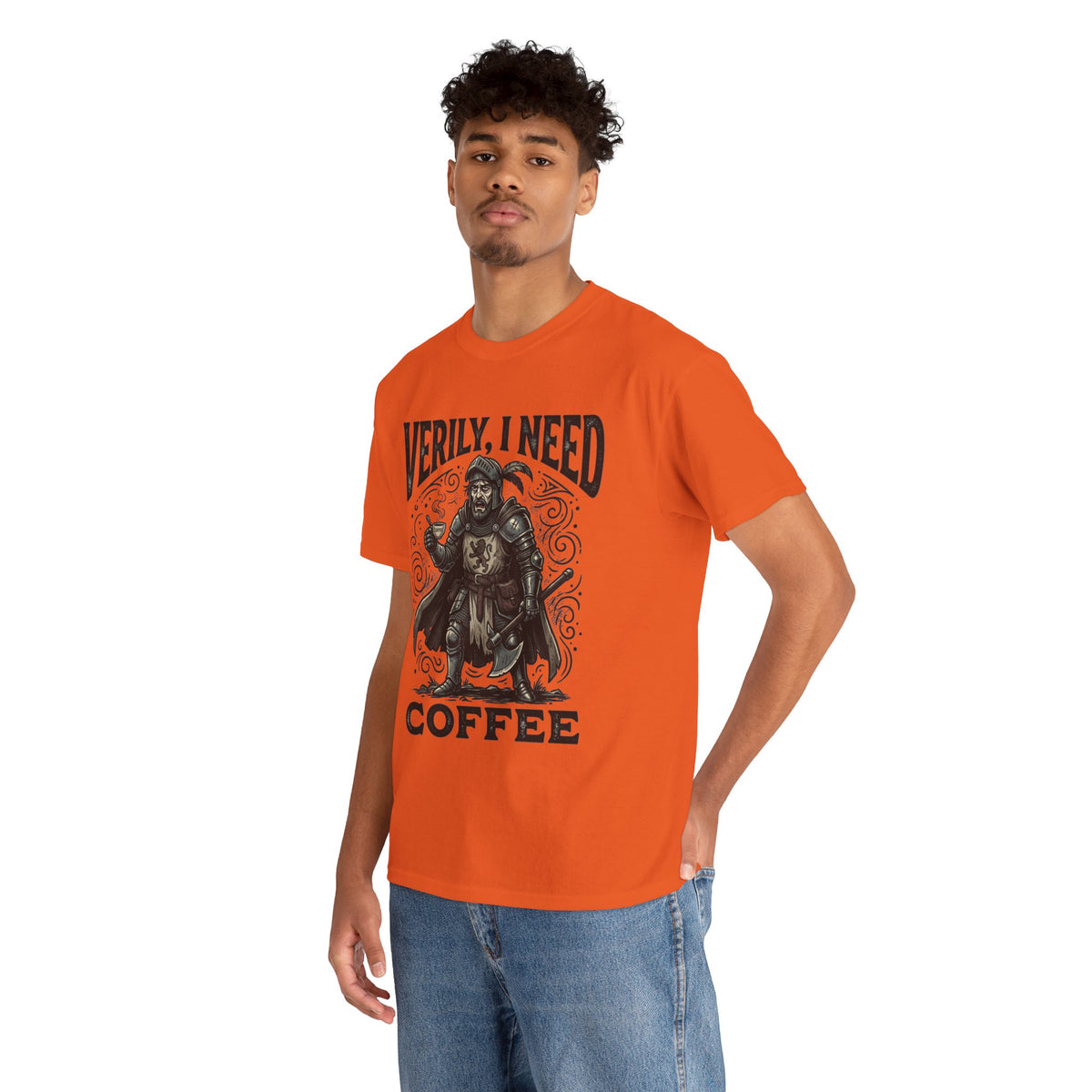 Coffee Viking T‑Shirt — “Verily, I Need Coffee” Medieval Warrior Tee