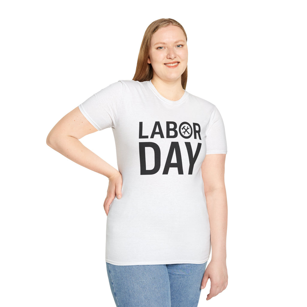Labor Day Tools Graphic T-Shirt — Bold 'Labor Day' Text with Wrench & Hammer