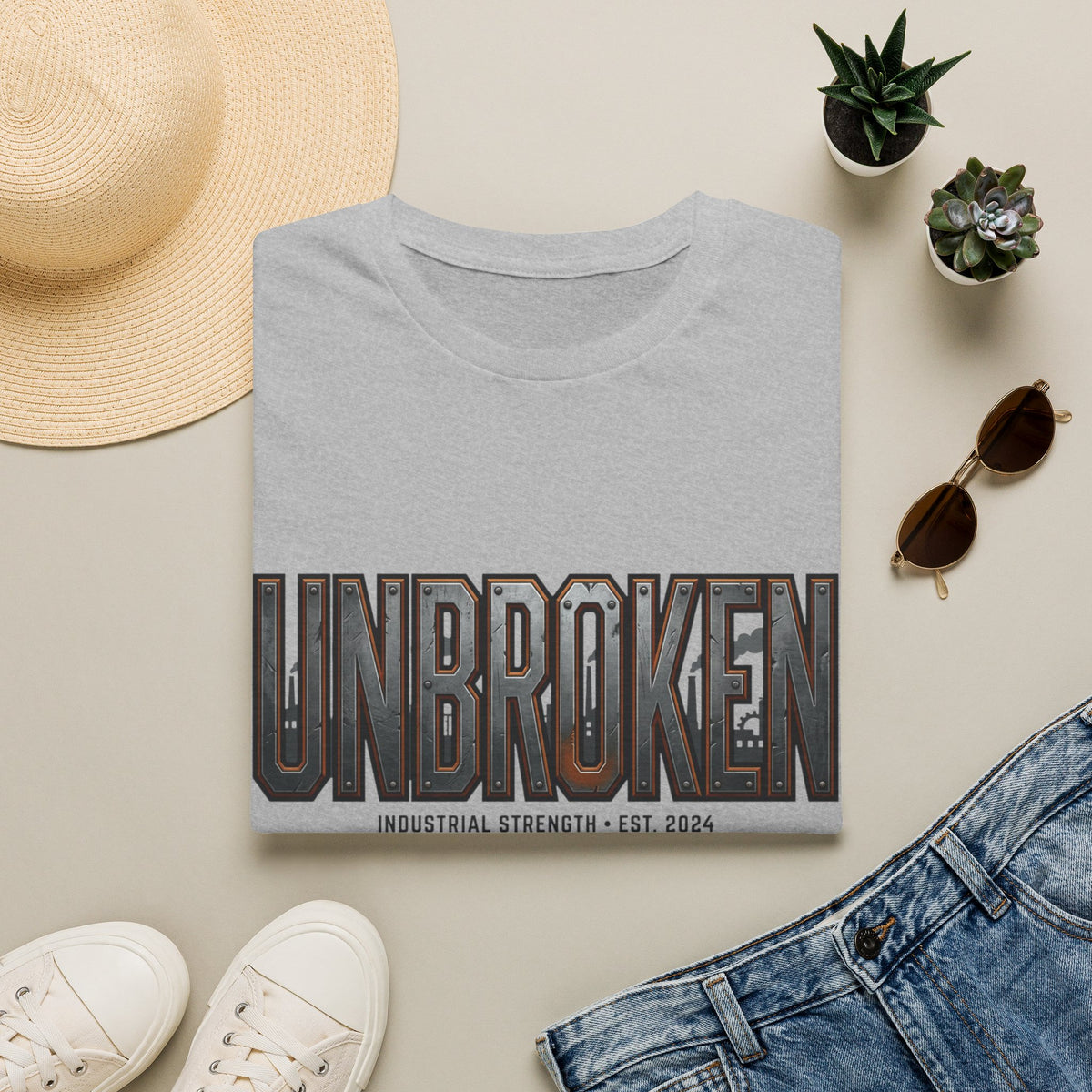 Unbroken Industrial Strength Graphic T‑Shirt — 'UNBROKEN' Bold Chest Design