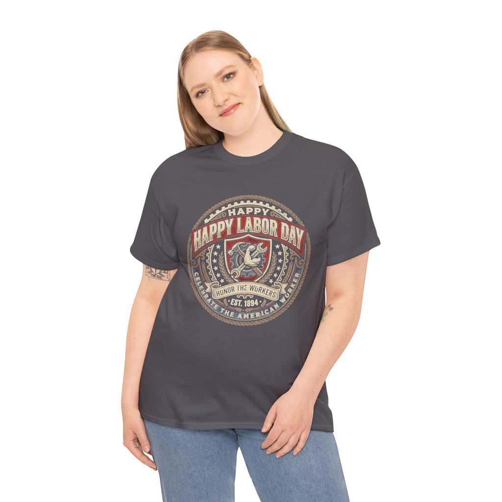 Happy Labor Day Tee – Vintage American Workers Emblem Shirt