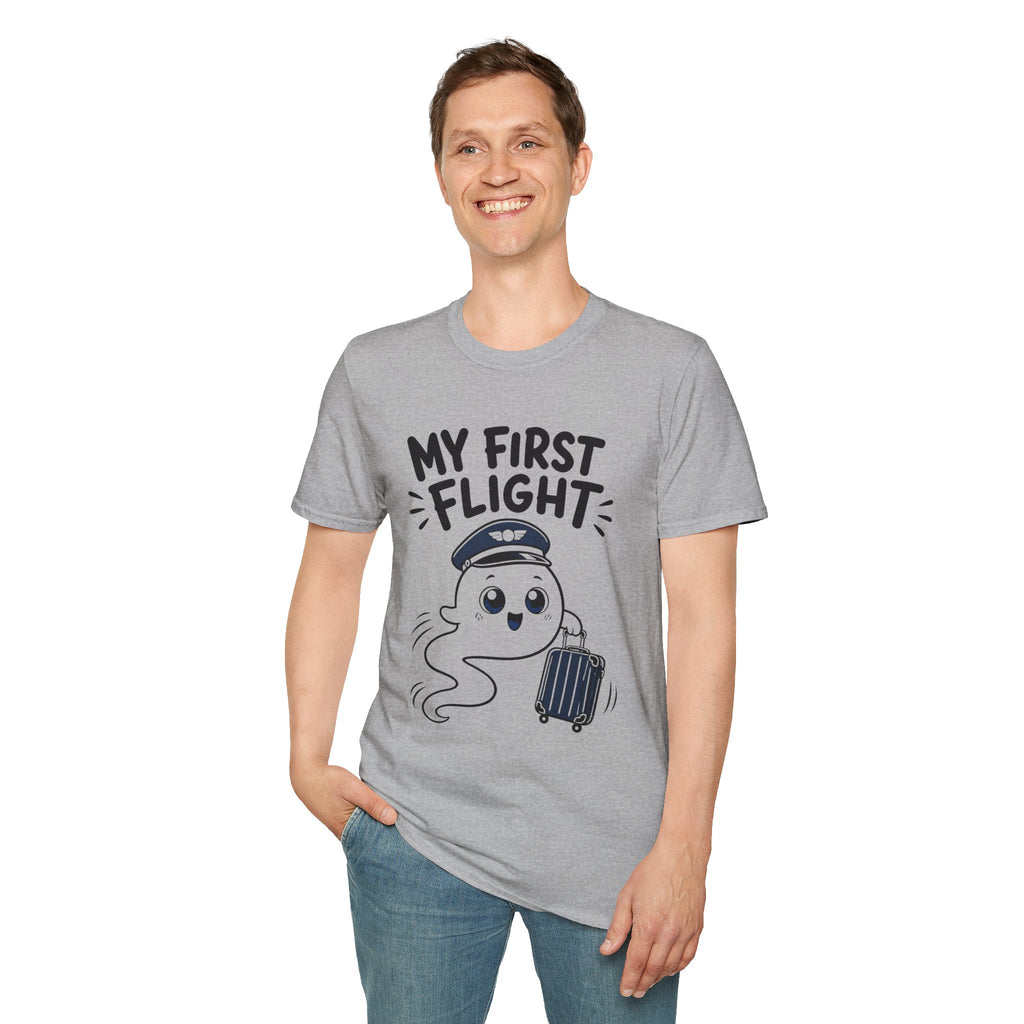 My First Flight T-Shirt — Cute Baby/Infant Travel Tee (Pilot Hat Ghost Design)