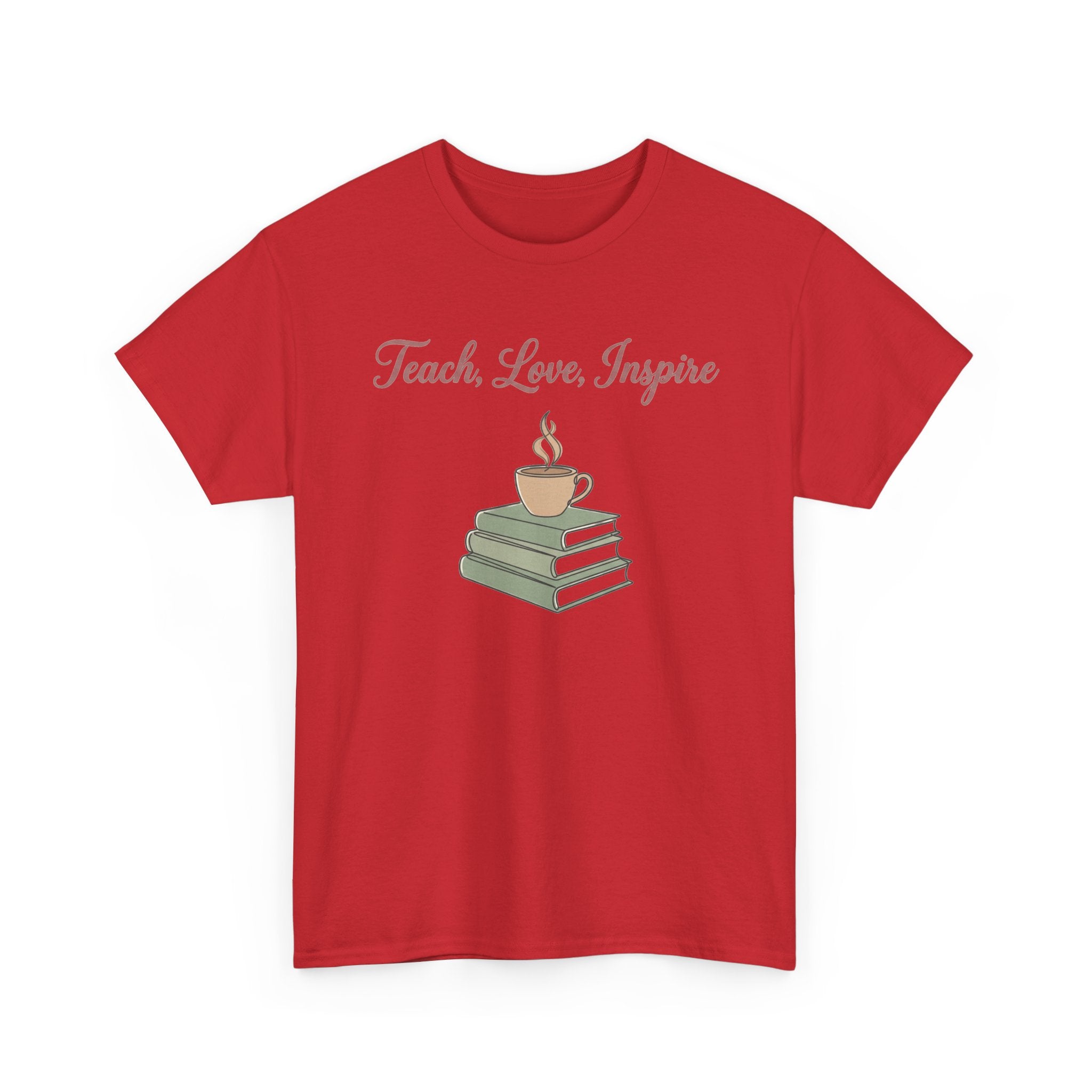 Teacher Tee — "Teach, Love, Inspire" Book & Coffee Graphic T-Shirt