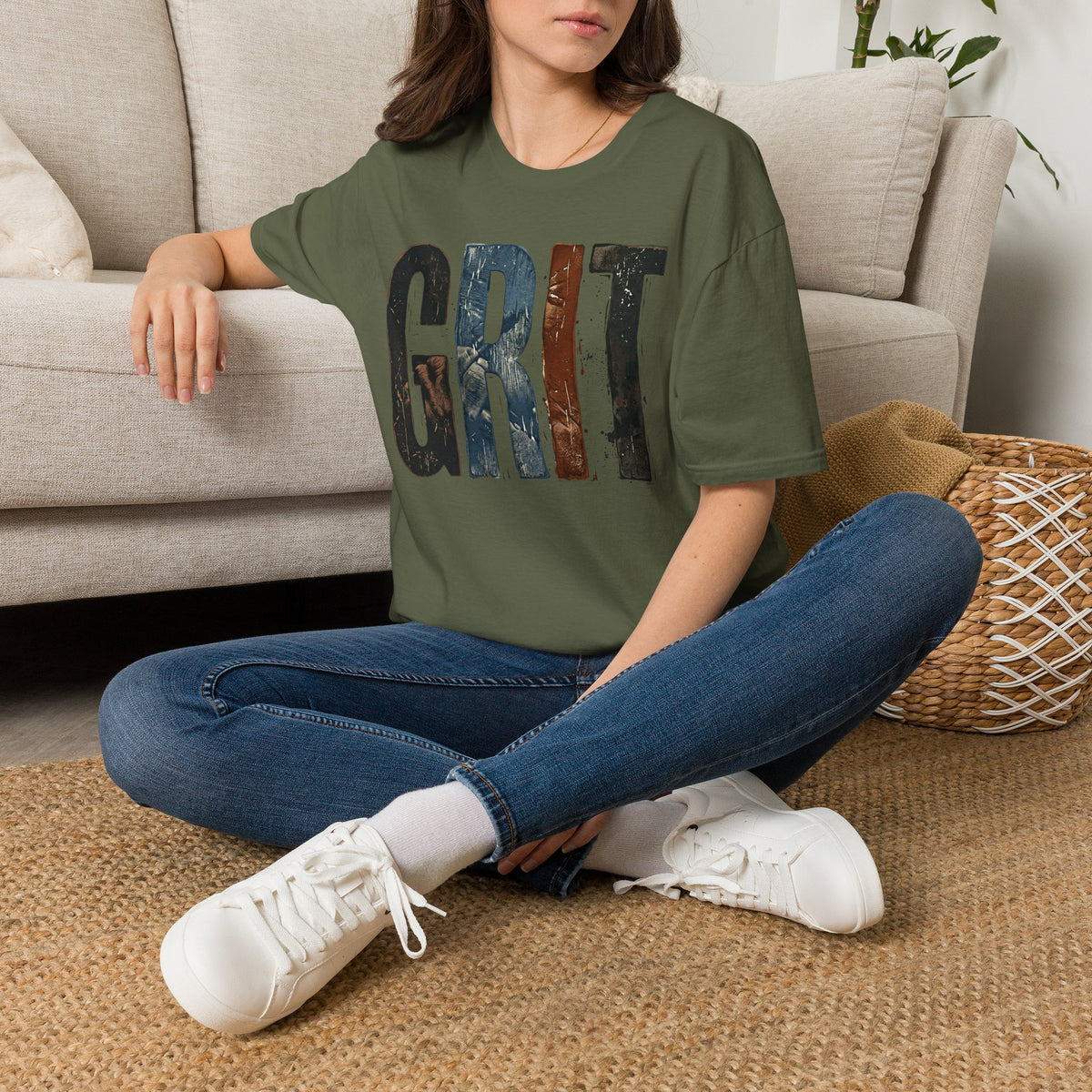 Grit Graphic T-Shirt — Rustic Patriotic Stripes Motivational Tee