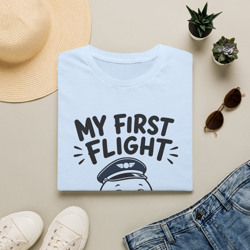 My First Flight T-Shirt — Cute Baby/Infant Travel Tee (Pilot Hat Ghost Design)