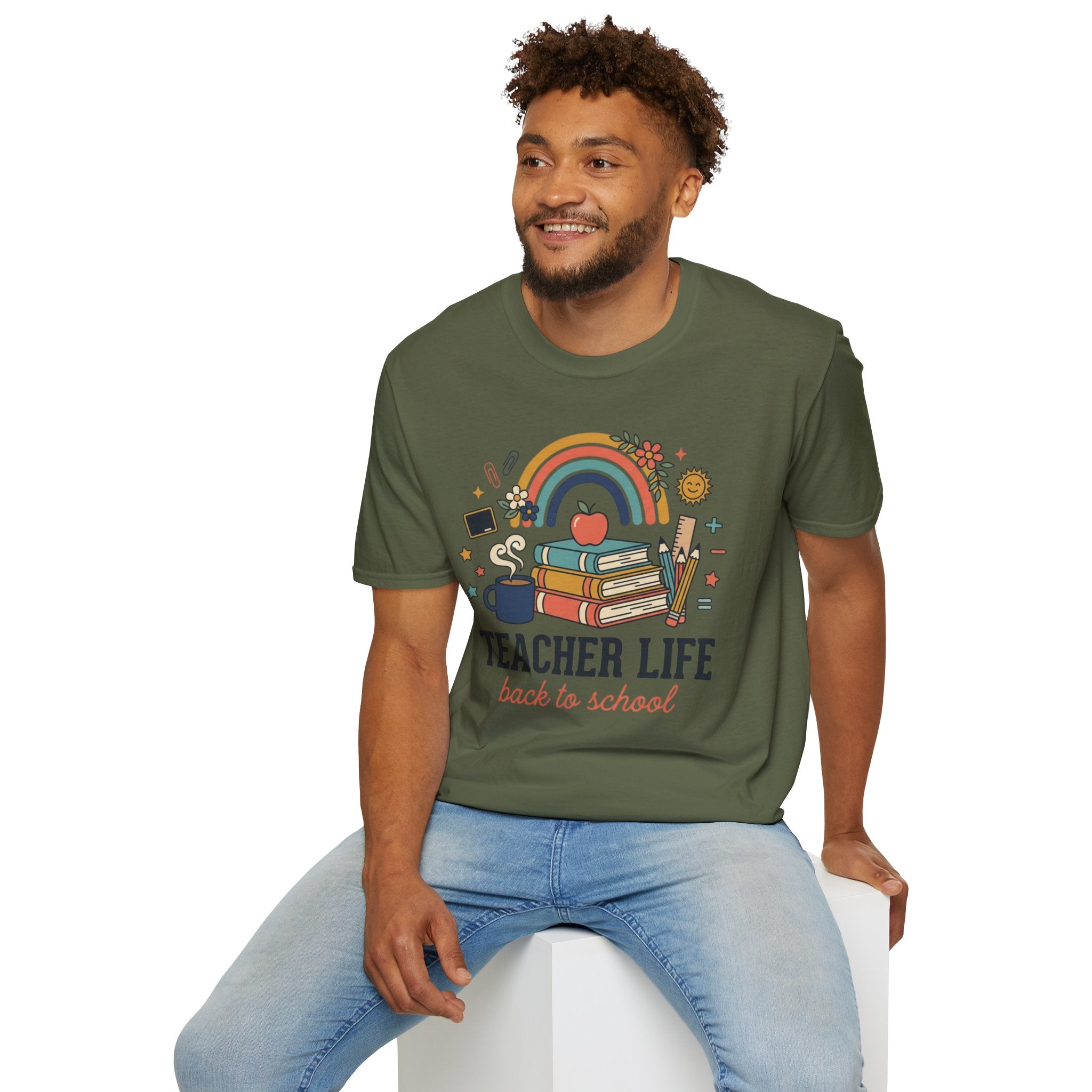 Teacher Life Back to School T-Shirt — Rainbow Books & Apple Graphic