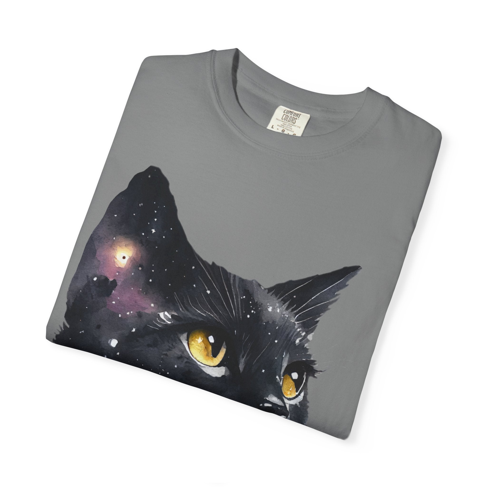 Galaxy Black Cat T-Shirt — Cosmic Cat Portrait Tee