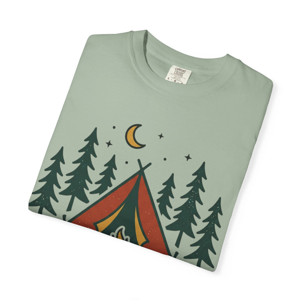 Camping T-Shirt — "Offline and Outside" Tent & Campfire Graphic