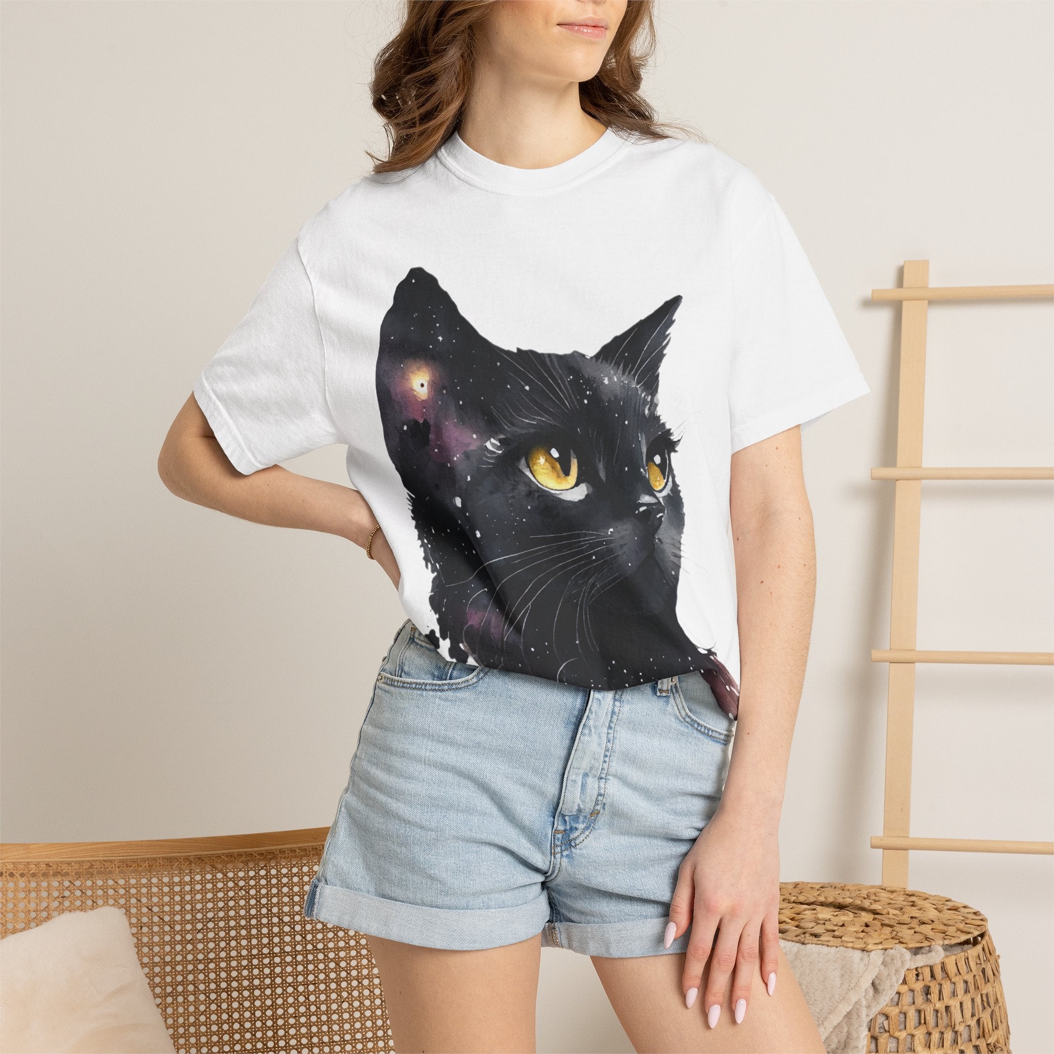 Galaxy Black Cat T-Shirt — Cosmic Cat Portrait Tee