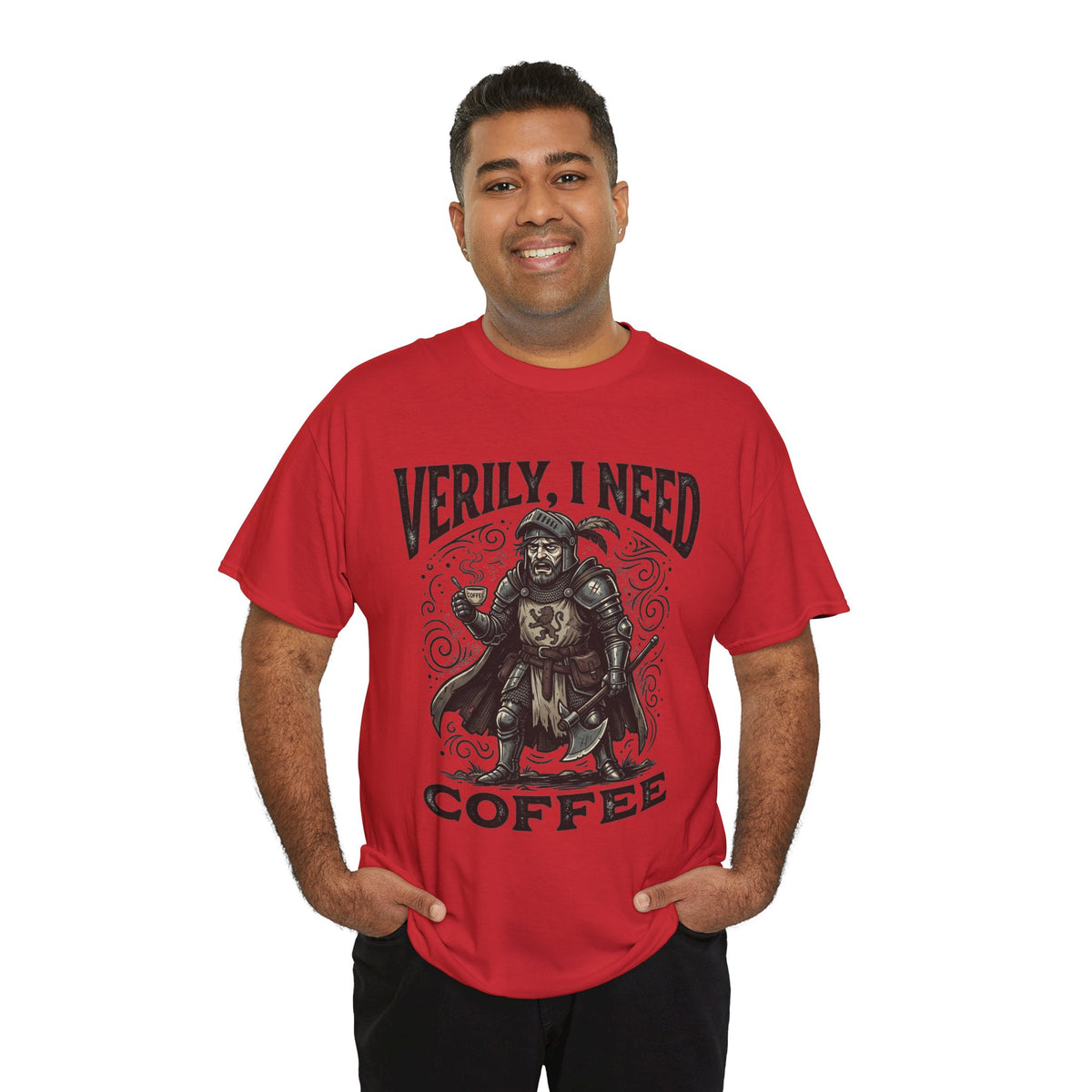 Coffee Viking T‑Shirt — “Verily, I Need Coffee” Medieval Warrior Tee