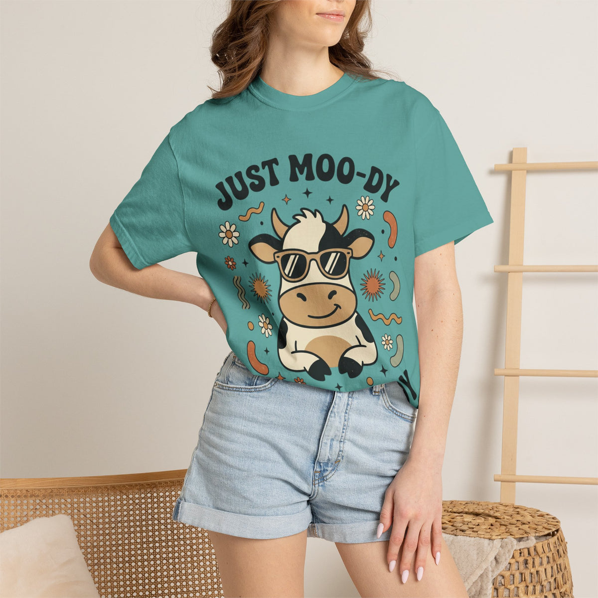 Just Moo-dy Cow T-Shirt — Cute Retro Cow Graphic Tee