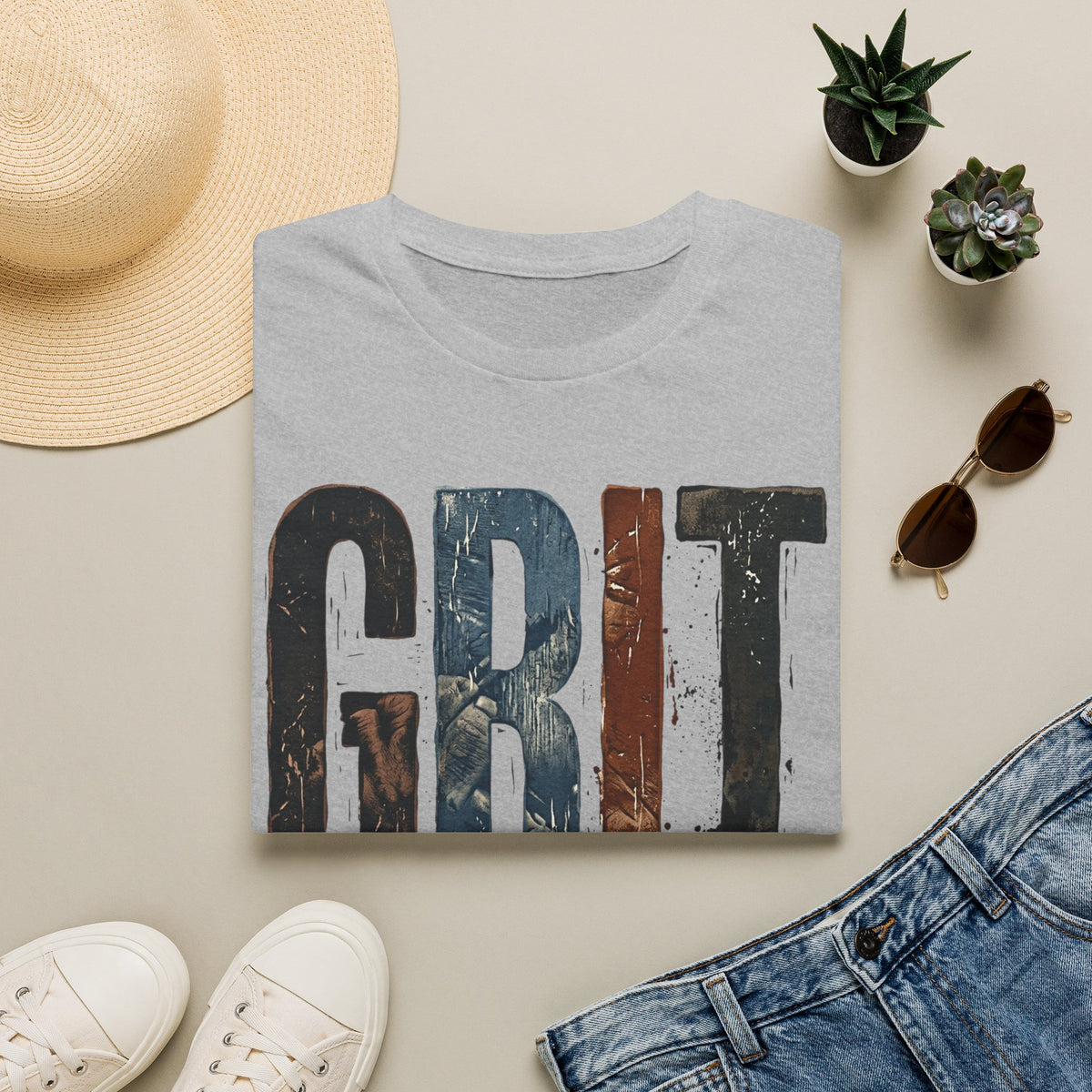Grit Graphic T-Shirt — Rustic Patriotic Stripes Motivational Tee