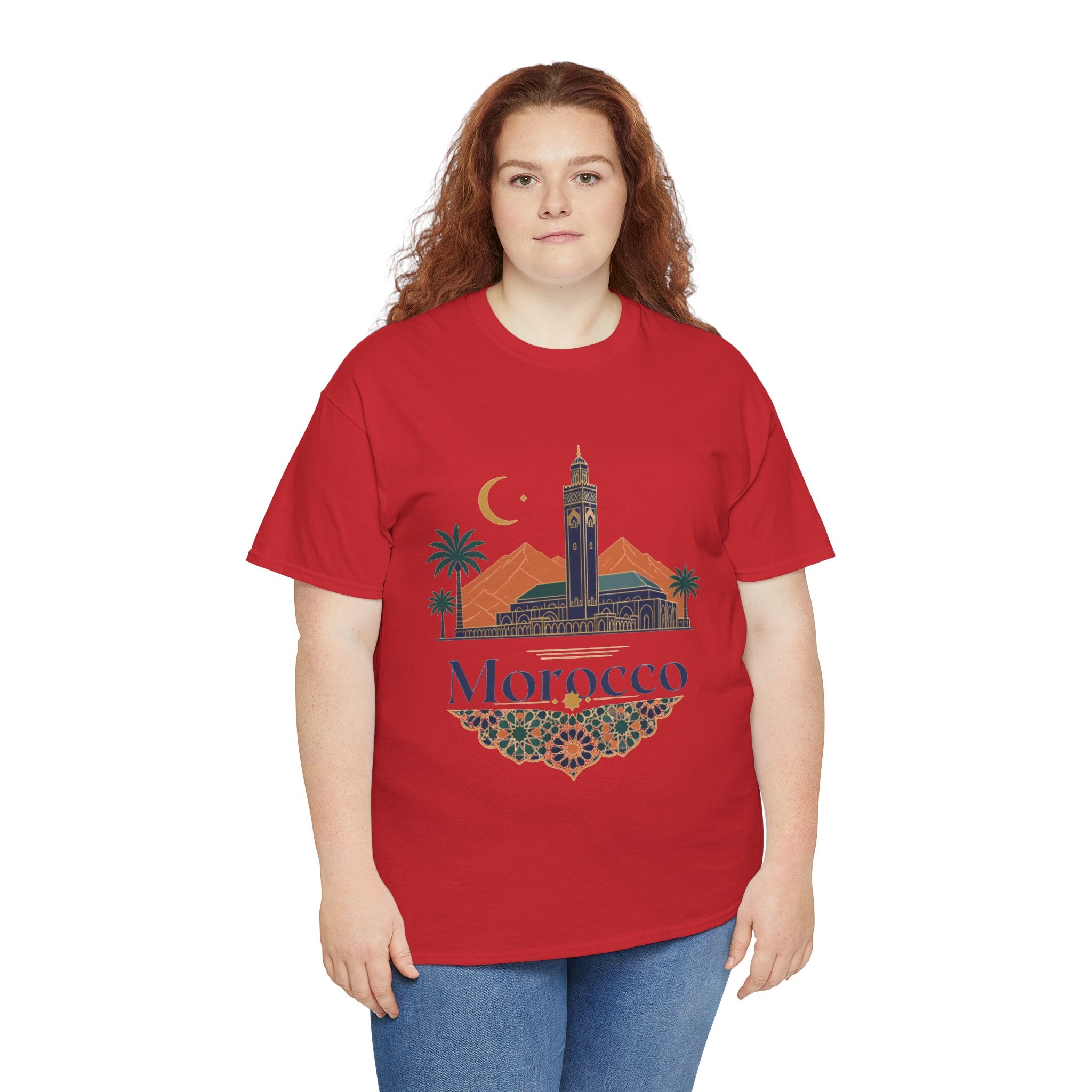 Morocco Travel T-Shirt — Atlas Mountains & Koutoubia Mosque Graphic Tee