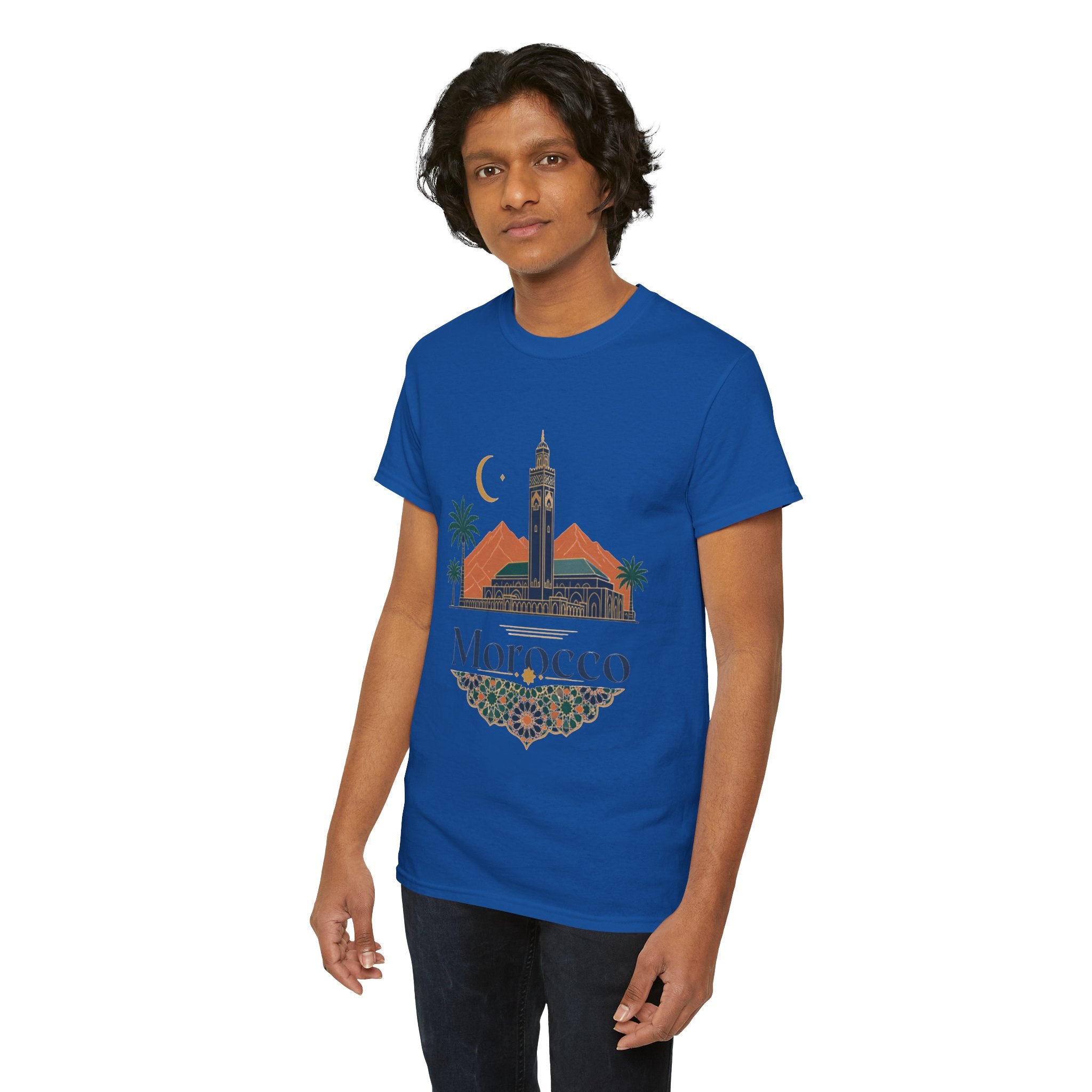 Morocco Travel T-Shirt — Atlas Mountains & Koutoubia Mosque Graphic Tee