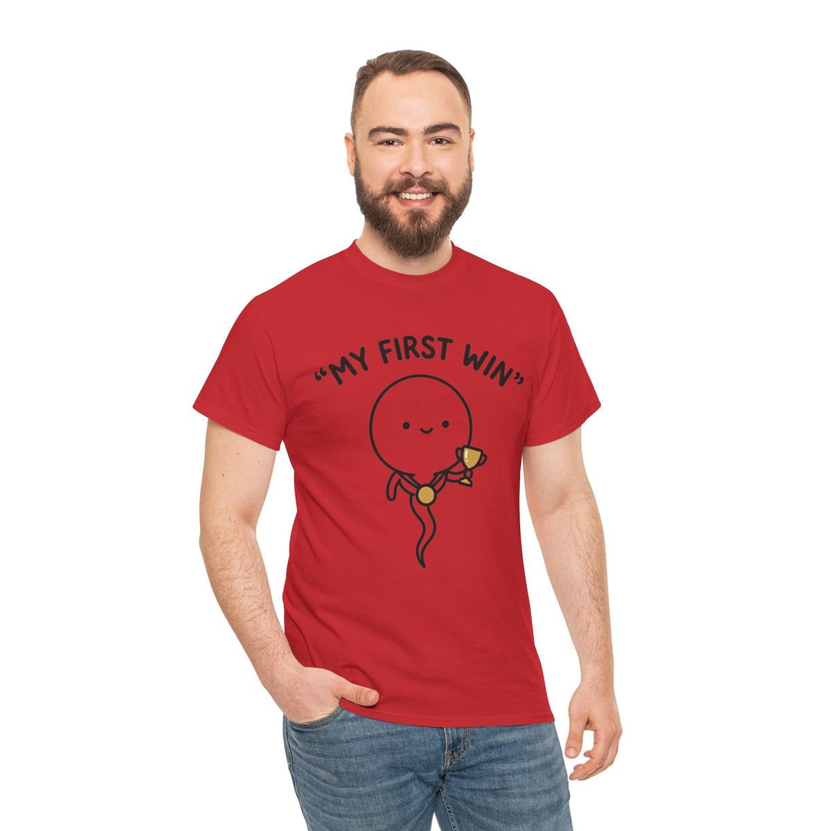 My First Win T-Shirt — Cute Sperm Trophy Graphic Tee