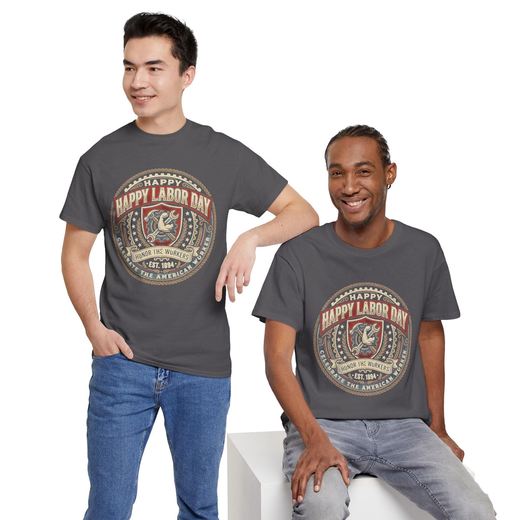 Happy Labor Day Tee – Vintage American Workers Emblem Shirt
