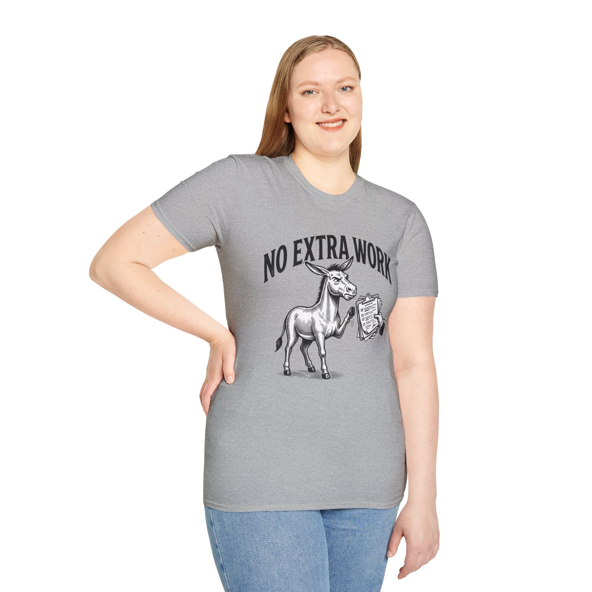 No Extra Work T-Shirt — Funny Donkey Graphic Tee for Coworkers & Hustle-Wry Humor