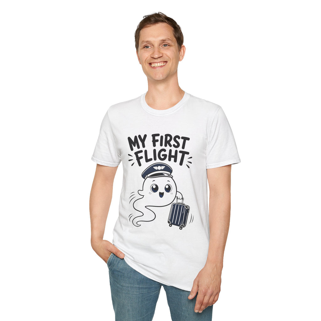 My First Flight T-Shirt — Cute Baby/Infant Travel Tee (Pilot Hat Ghost Design)