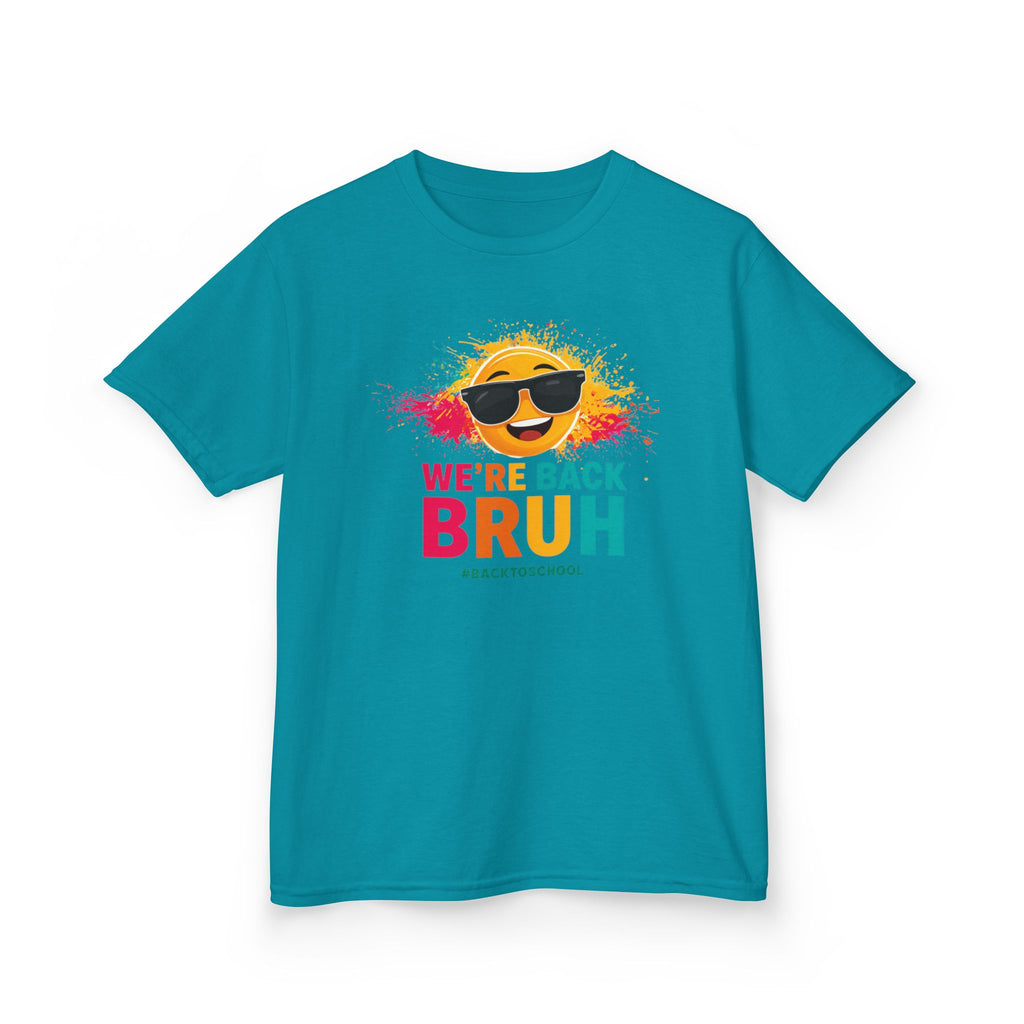 We're Back Bruh Kids Tee — Colorful Sunny Sunglasses Graphic Shirt for Kids